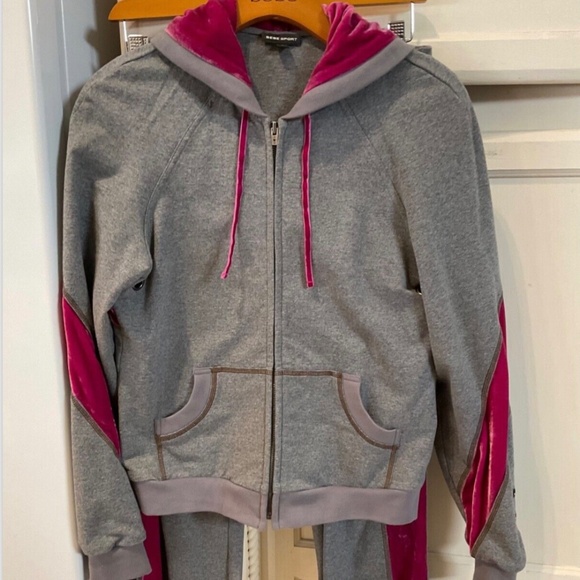 Bebe Sport Gray Track Suit Set Mauve Velvet Stripe Hoodie ! M Hoodie - XS Pant - Picture 4 of 10